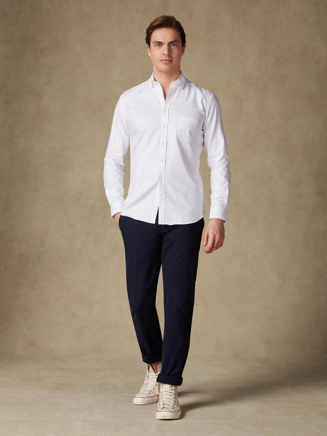 Bolton Hemd weiß en coton & Lyocell   - Button down Kragen
