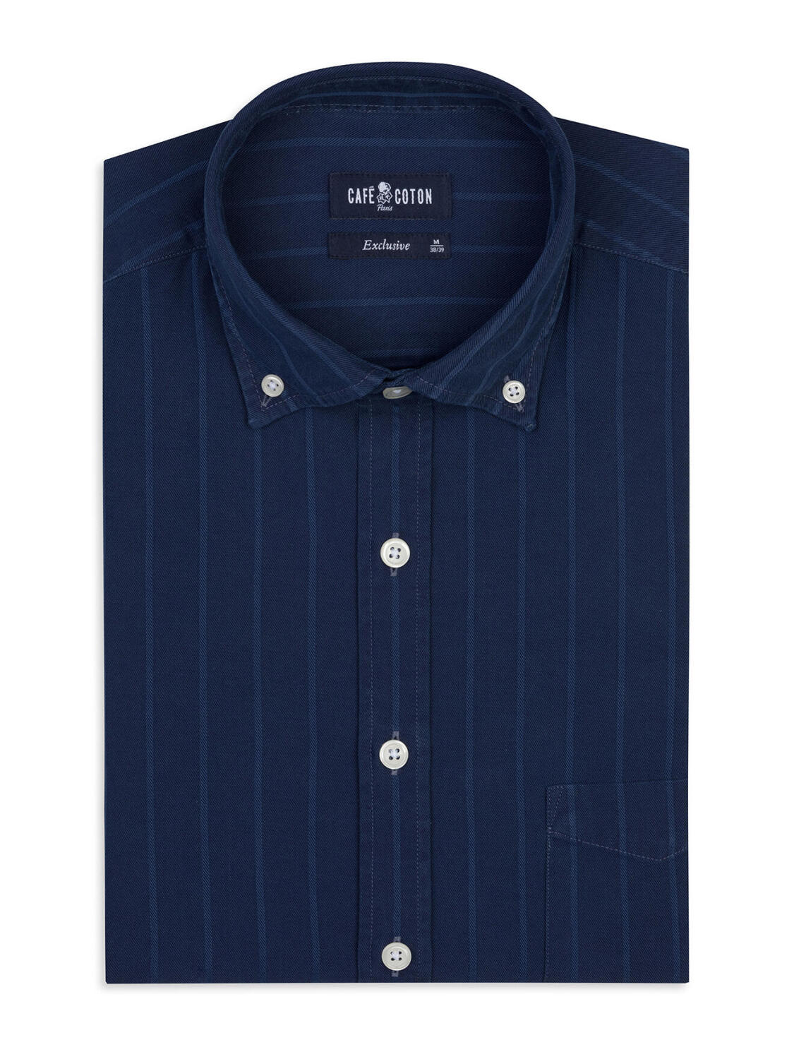 Bred shirt with indigo stripes   - Button down collar