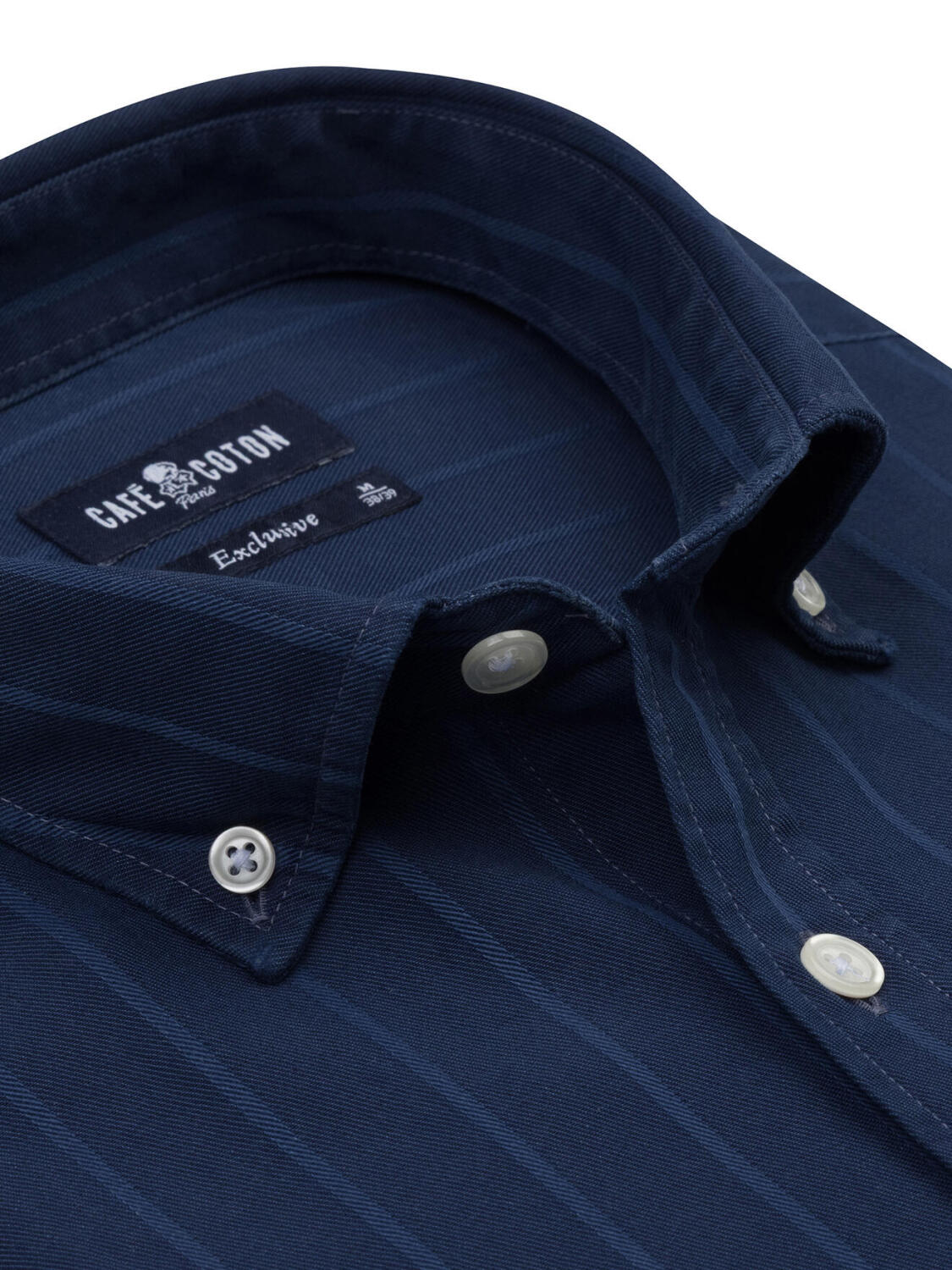 Bred shirt with indigo stripes   - Button down collar