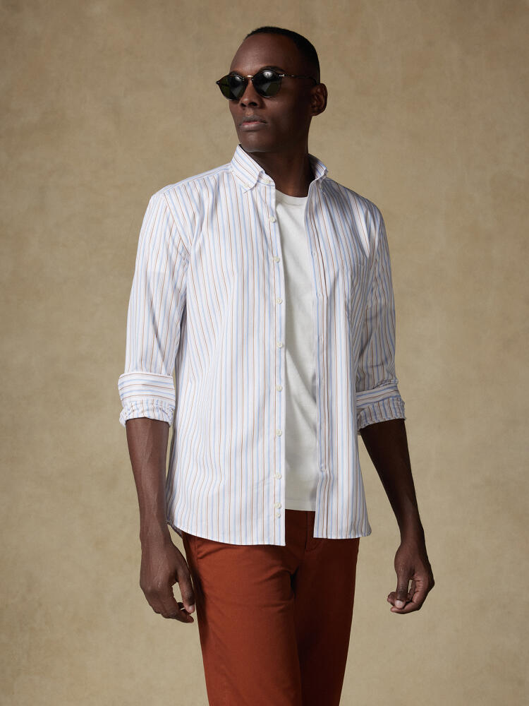 Overhemd Brent met strepen havana - Button-down kraag