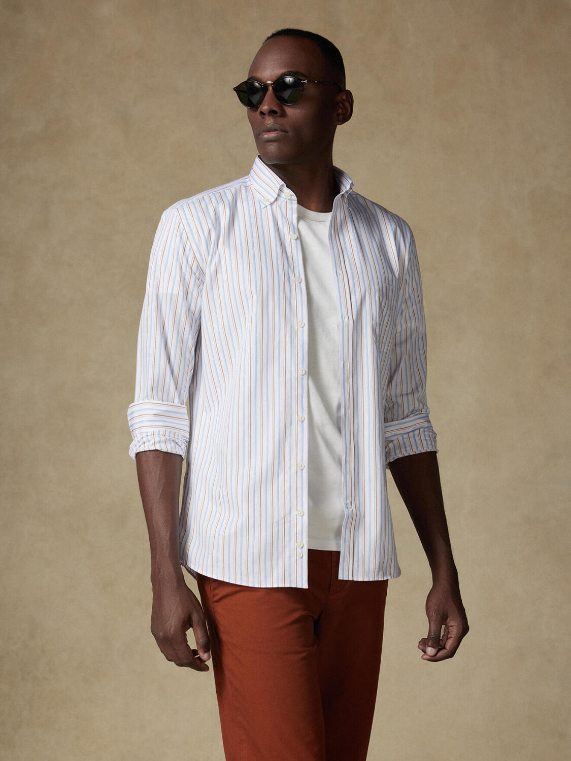 Chemise Brent à rayures havane - Col Boutonné