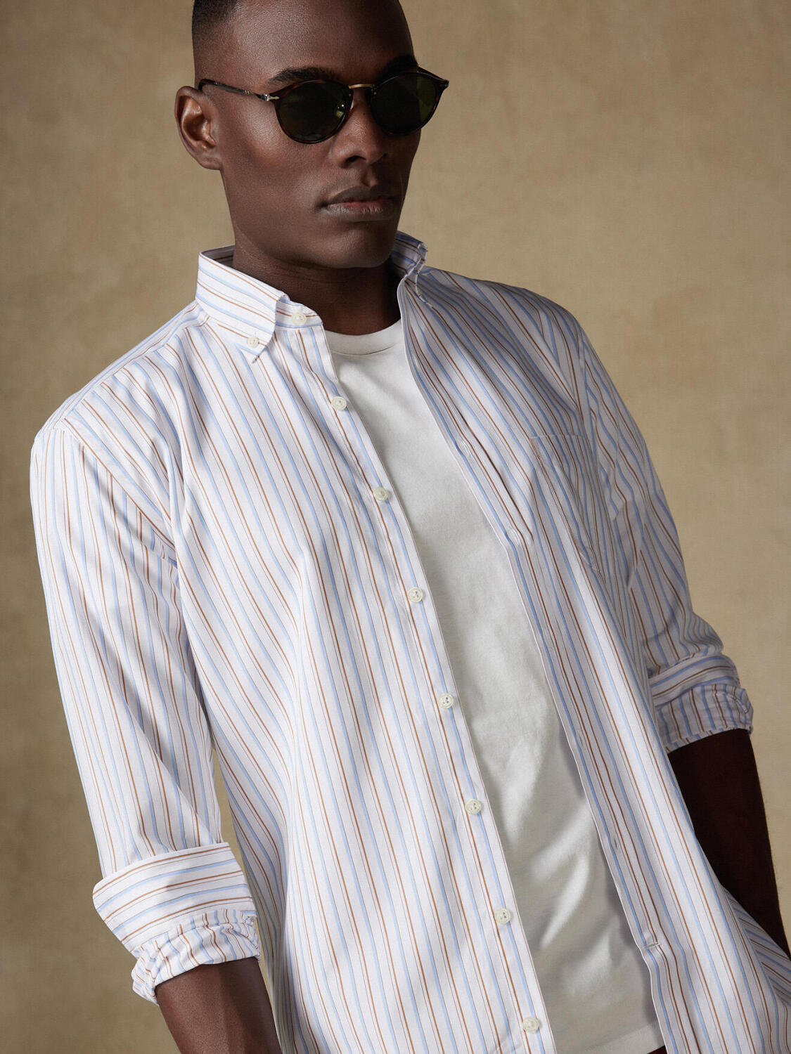 Chemise Brent à rayures havane - Col Boutonné