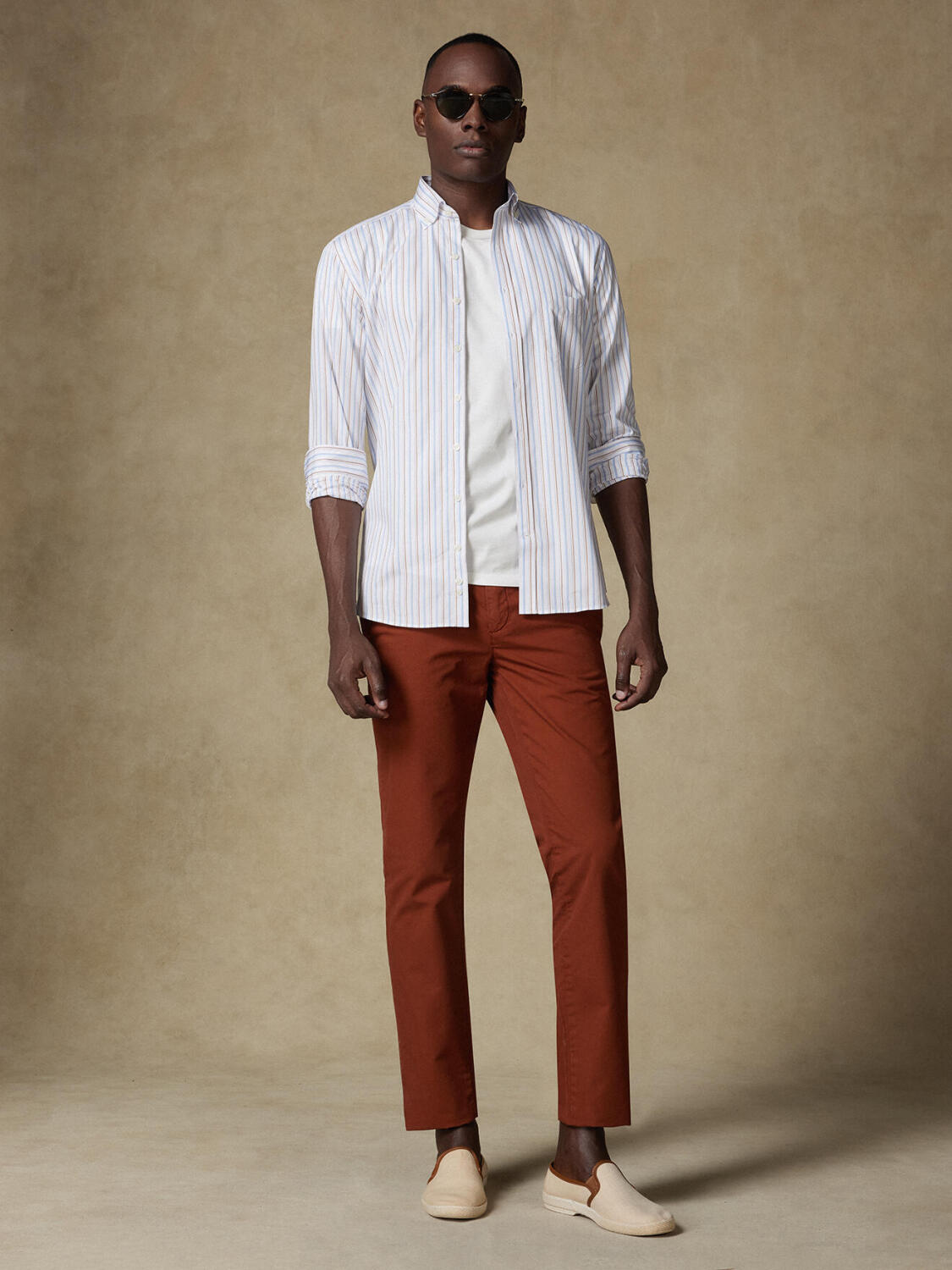 Chemise Brent à rayures havane - Col Boutonné