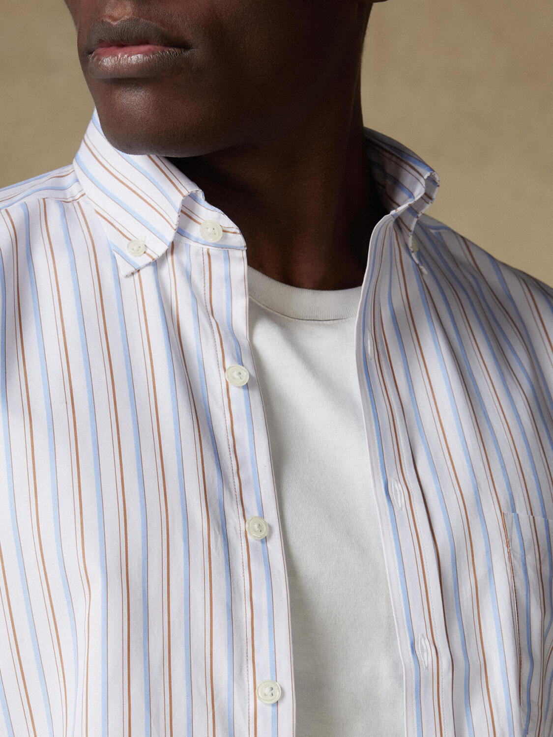 Chemise Brent à rayures havane - Col Boutonné