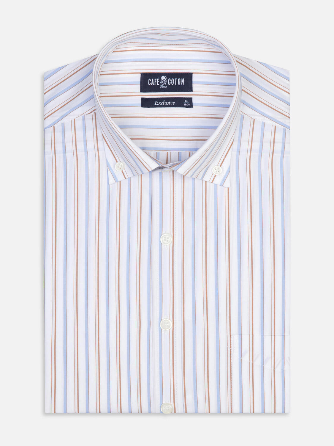 Chemise Brent à rayures havane - Col Boutonné