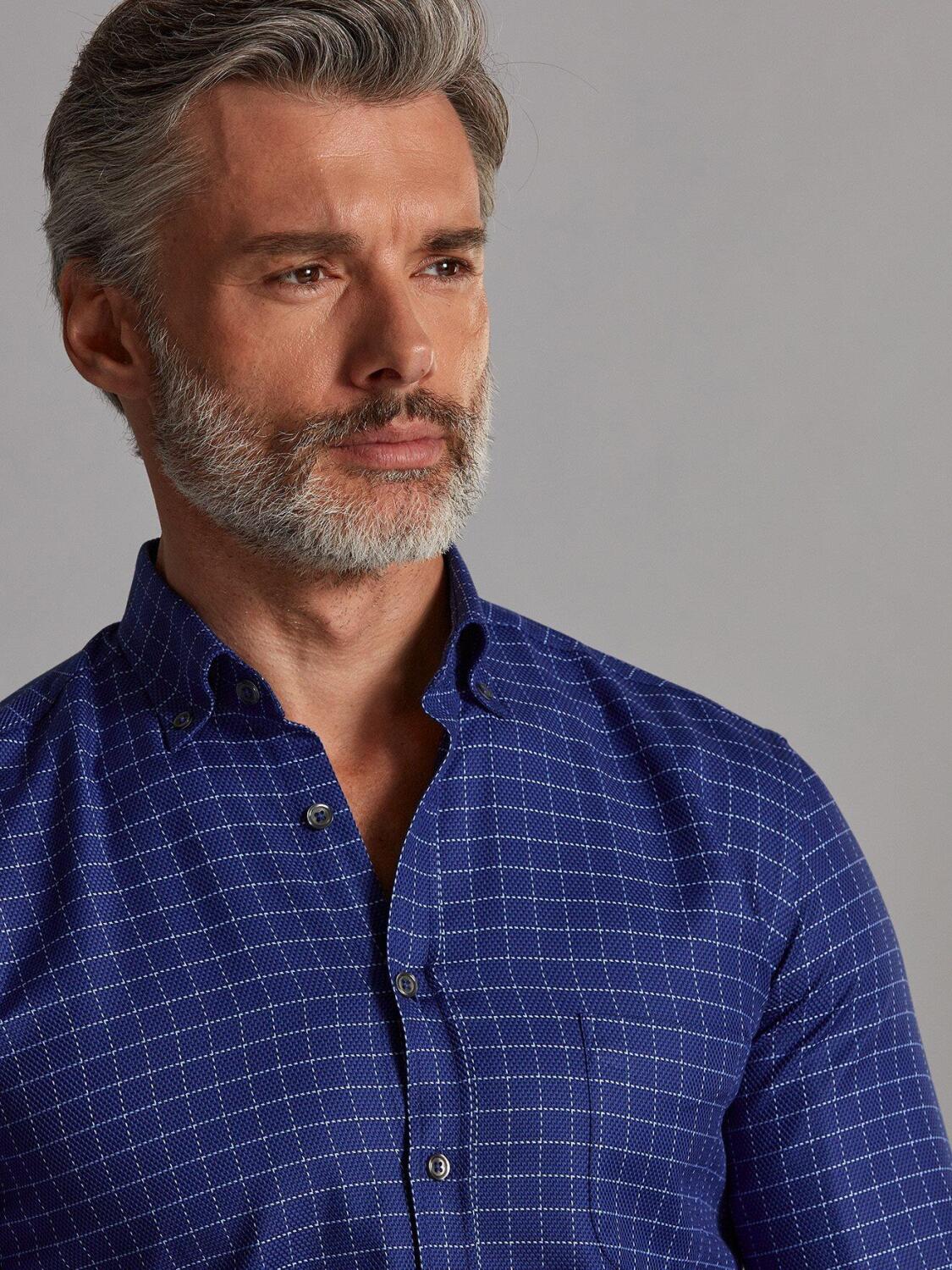 Chemise Brett marine à carreaux ciel - Col Boutonné