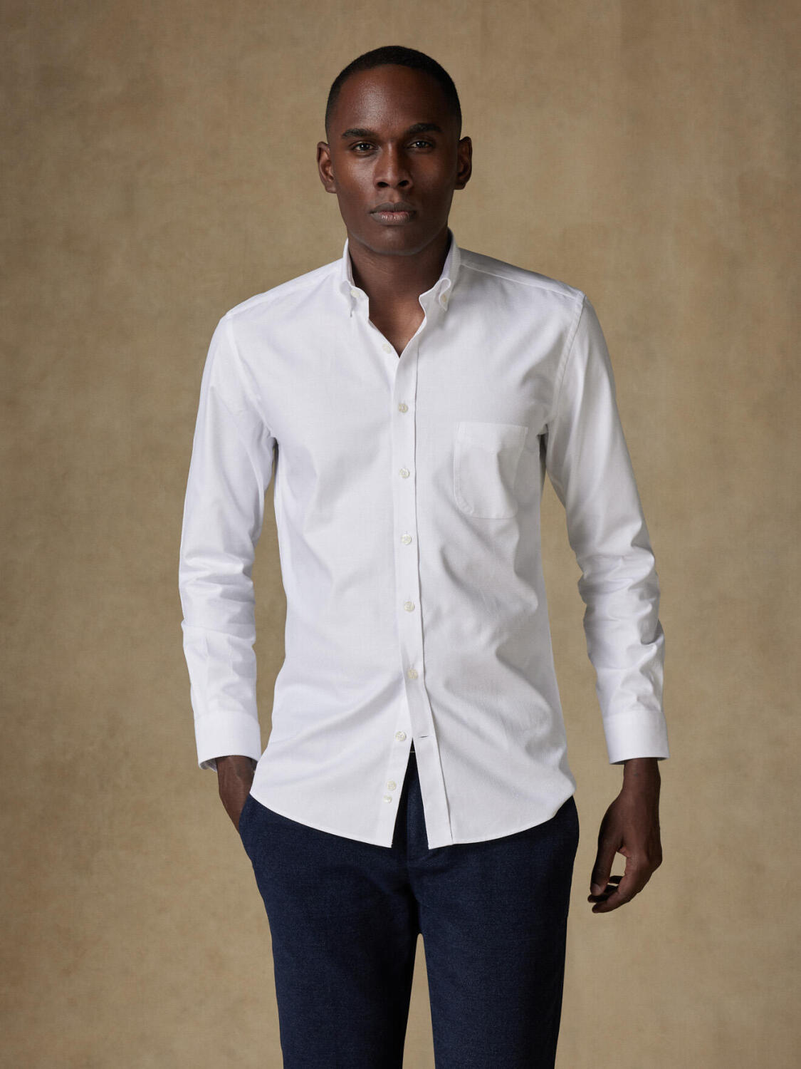 Brien wit twill overhemd - Button-down kraag