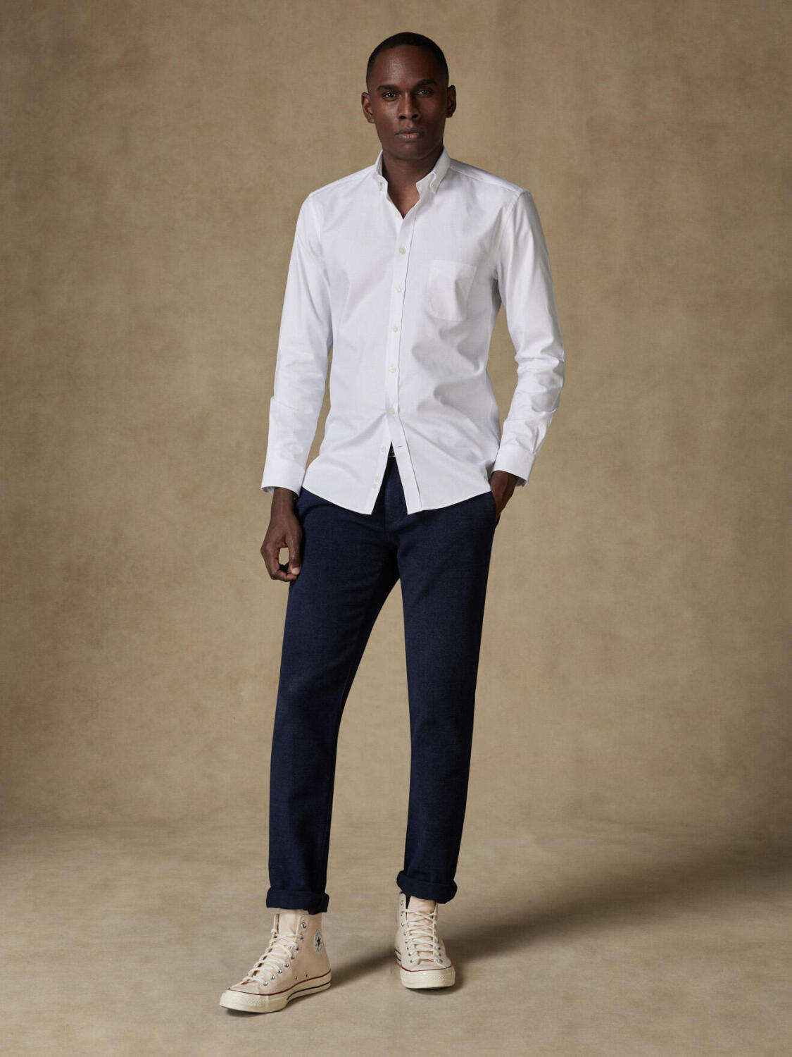 Brien wit twill overhemd - Button-down kraag