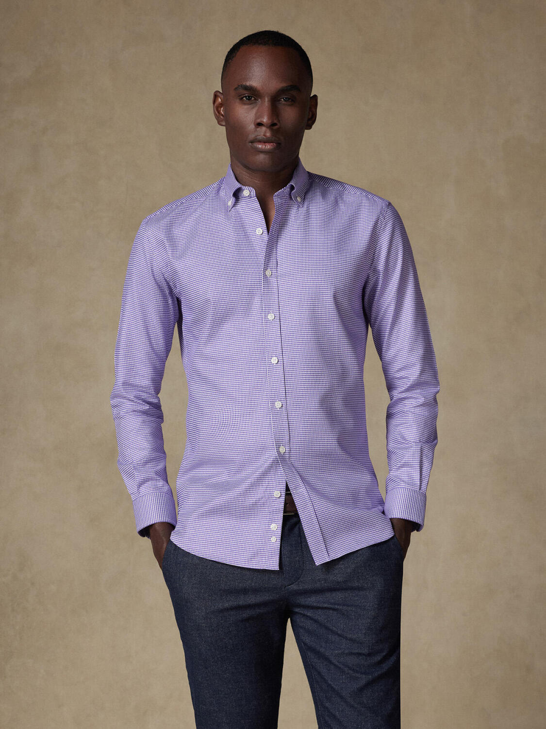 Camicia Bud in twill viola - Con bottoni
