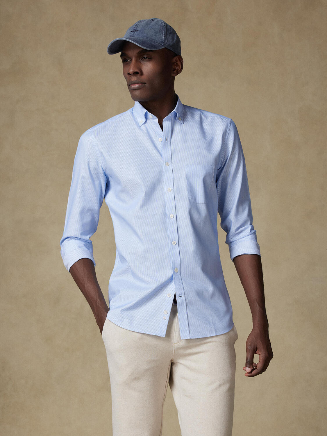 Buster sky blue textured shirt - Button down collar