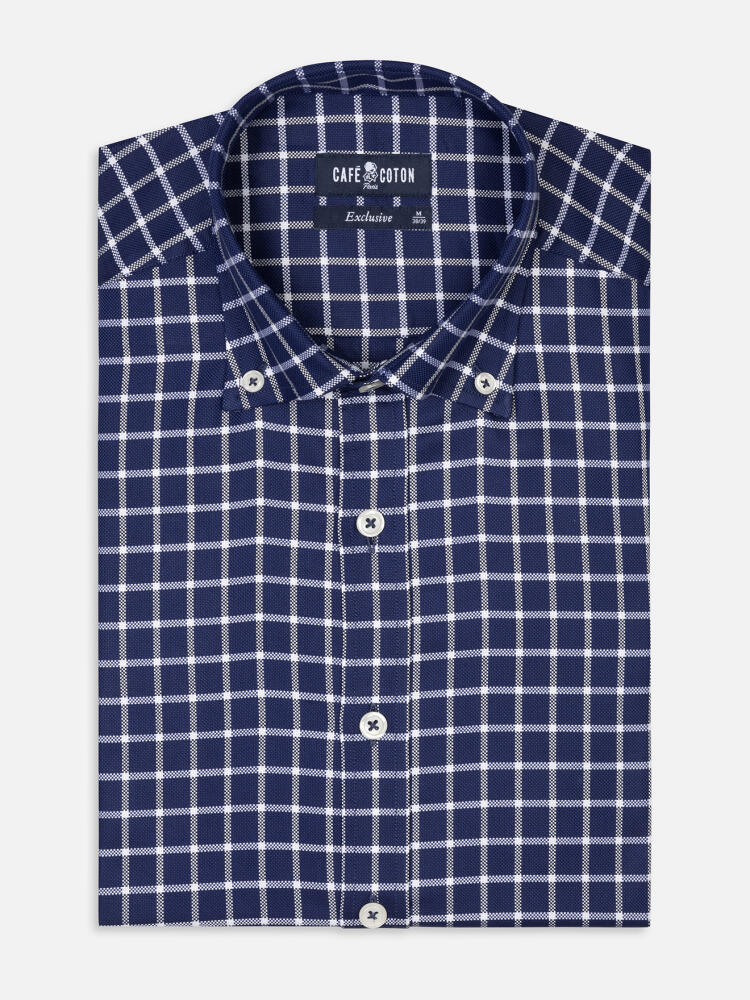 Chemise Byron à carreaux marine - Col Boutonné