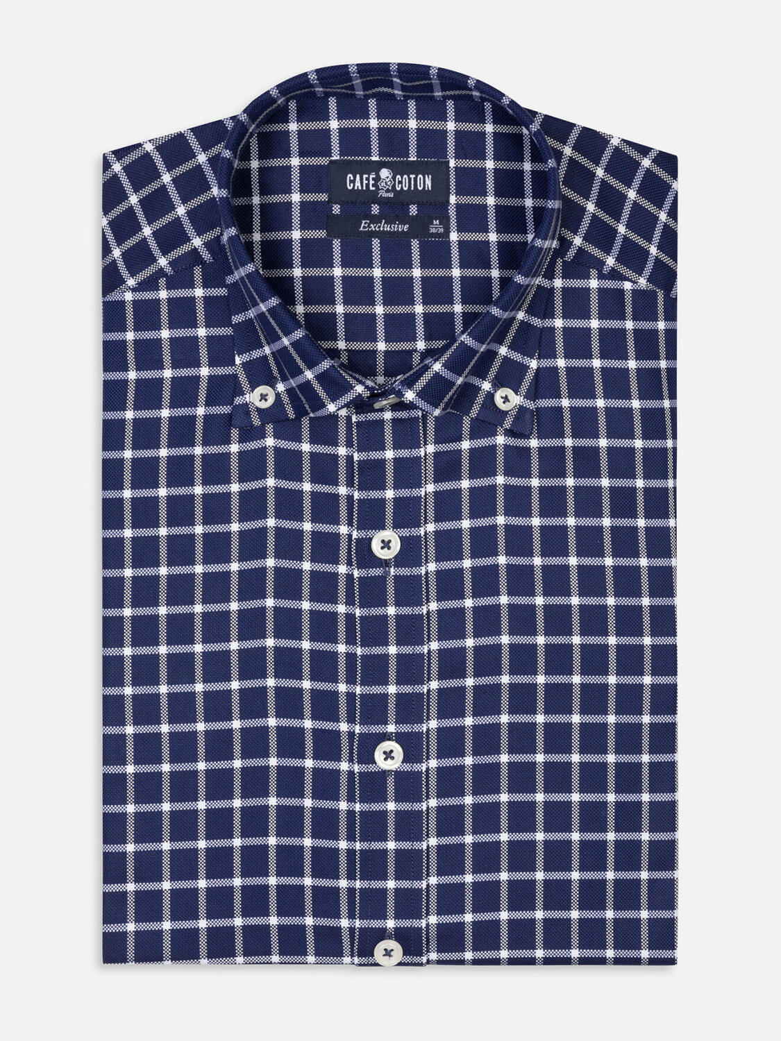 Byron navy geruit overhemd - Button down Kraag