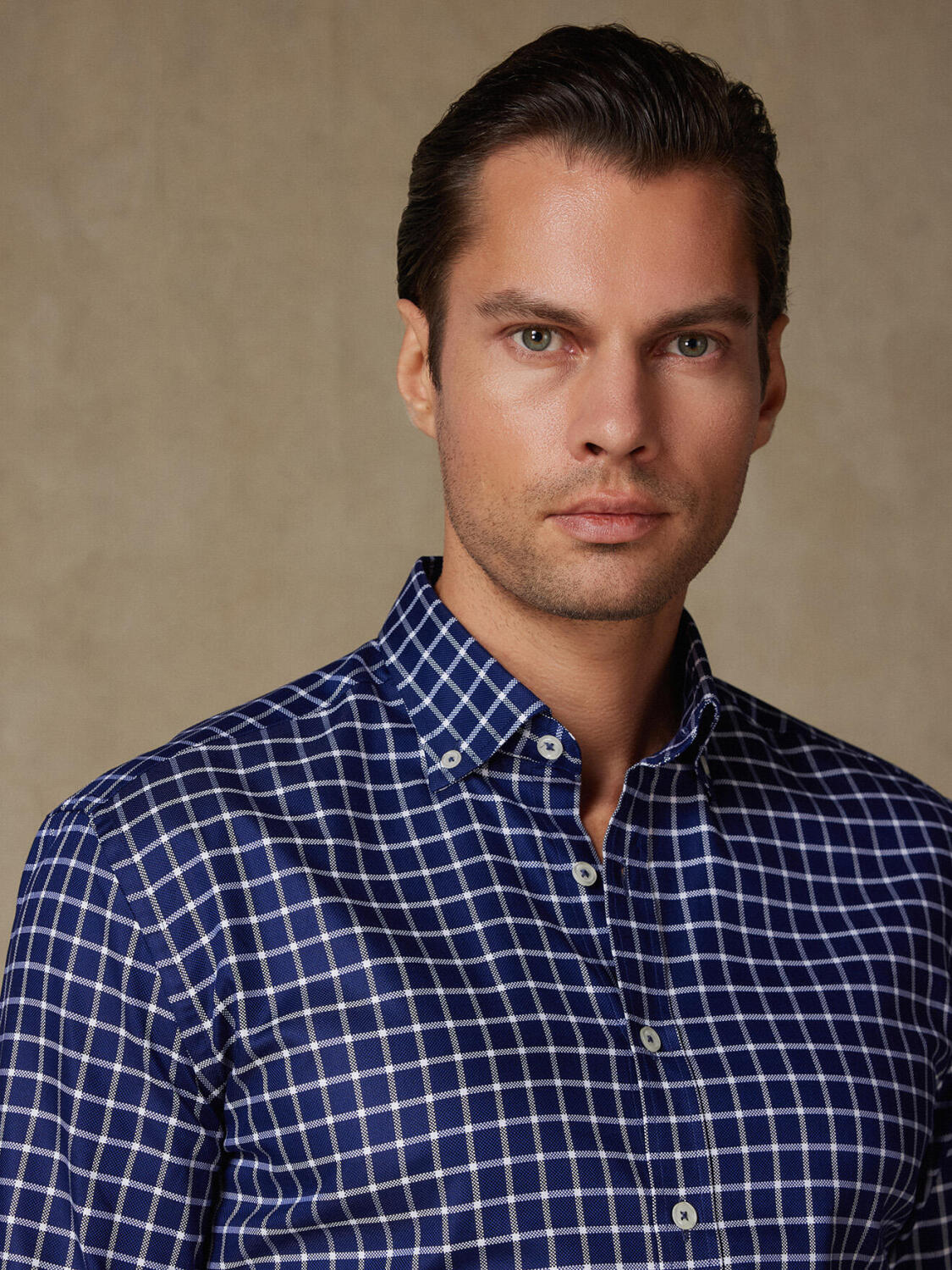 Byron navy geruit overhemd - Button down Kraag