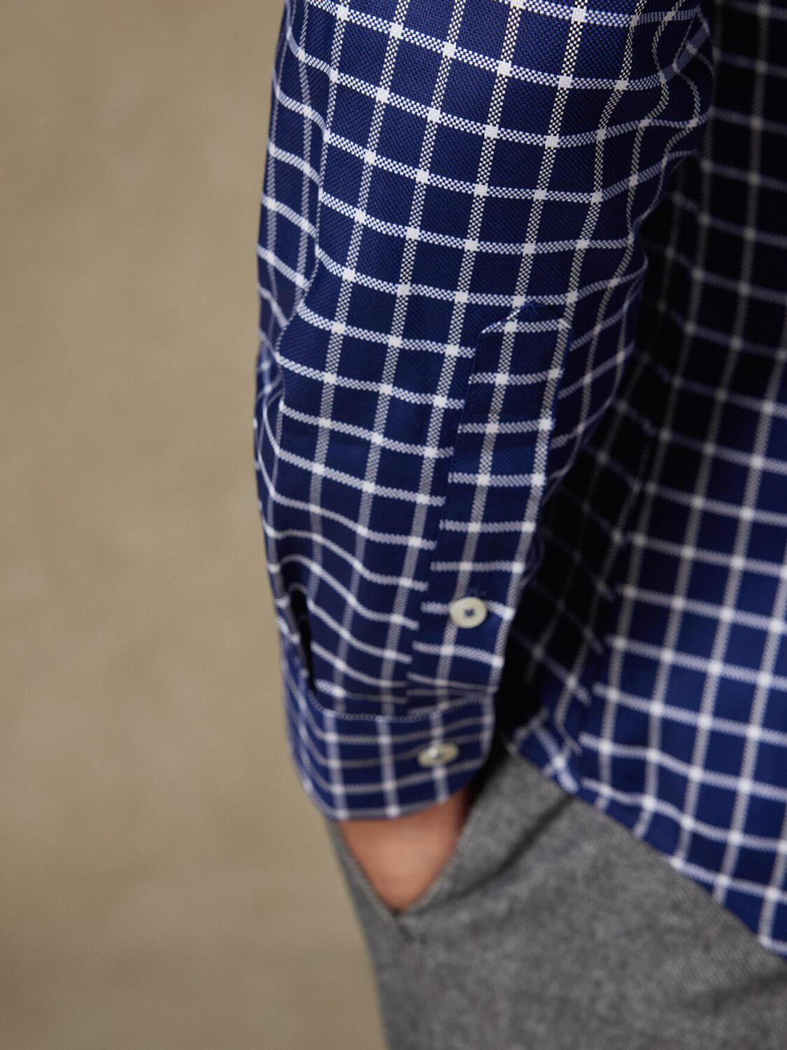 Byron navy geruit overhemd - Button down Kraag