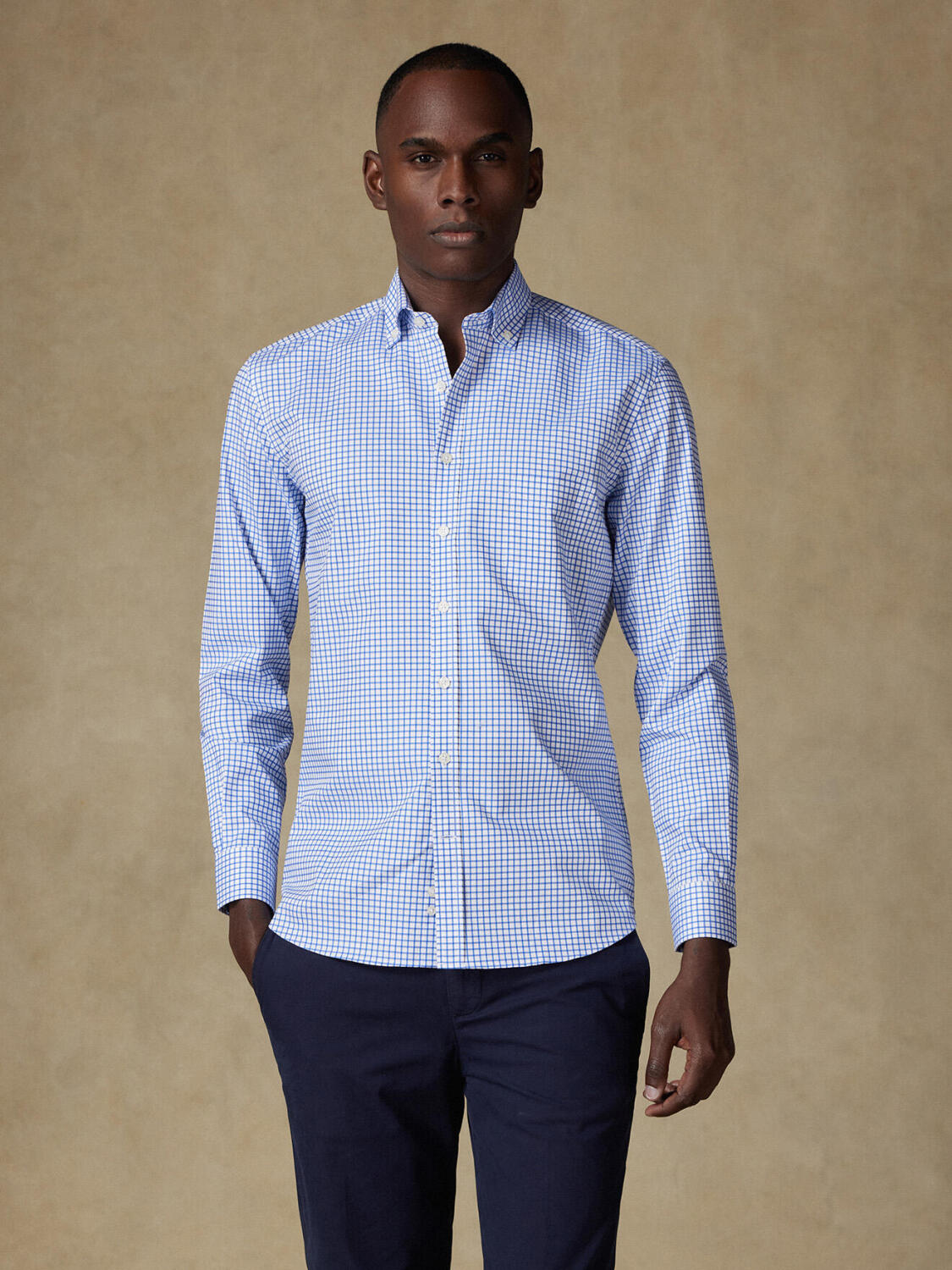 Camicia Carlton a quadri blu - Con buttoncini