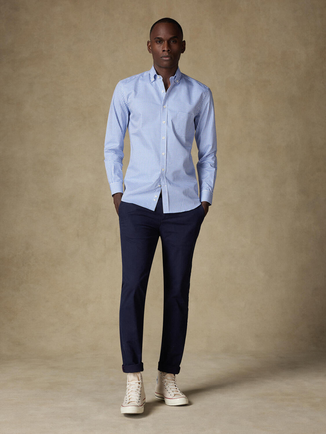 Camicia Carlton a quadri blu - Con buttoncini