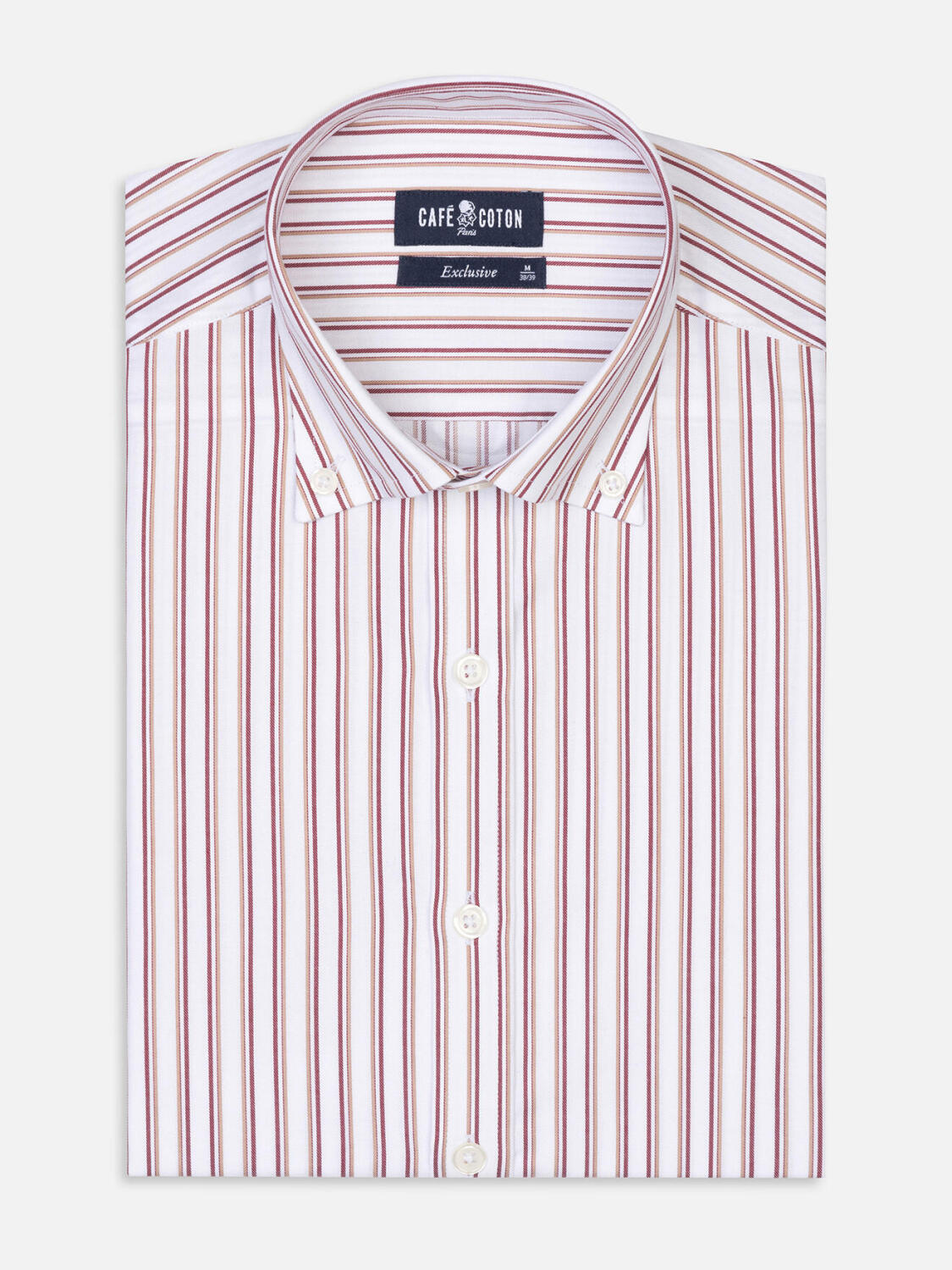 Carly bordeauxrood gestreept overhemd - Button down Kraag