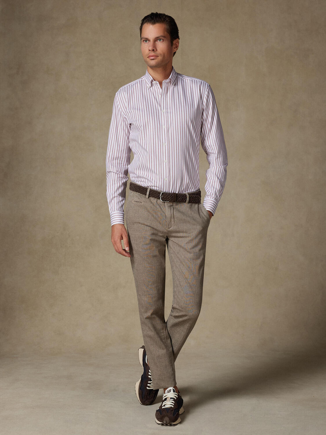 Carly bordeauxrood gestreept overhemd - Button down Kraag