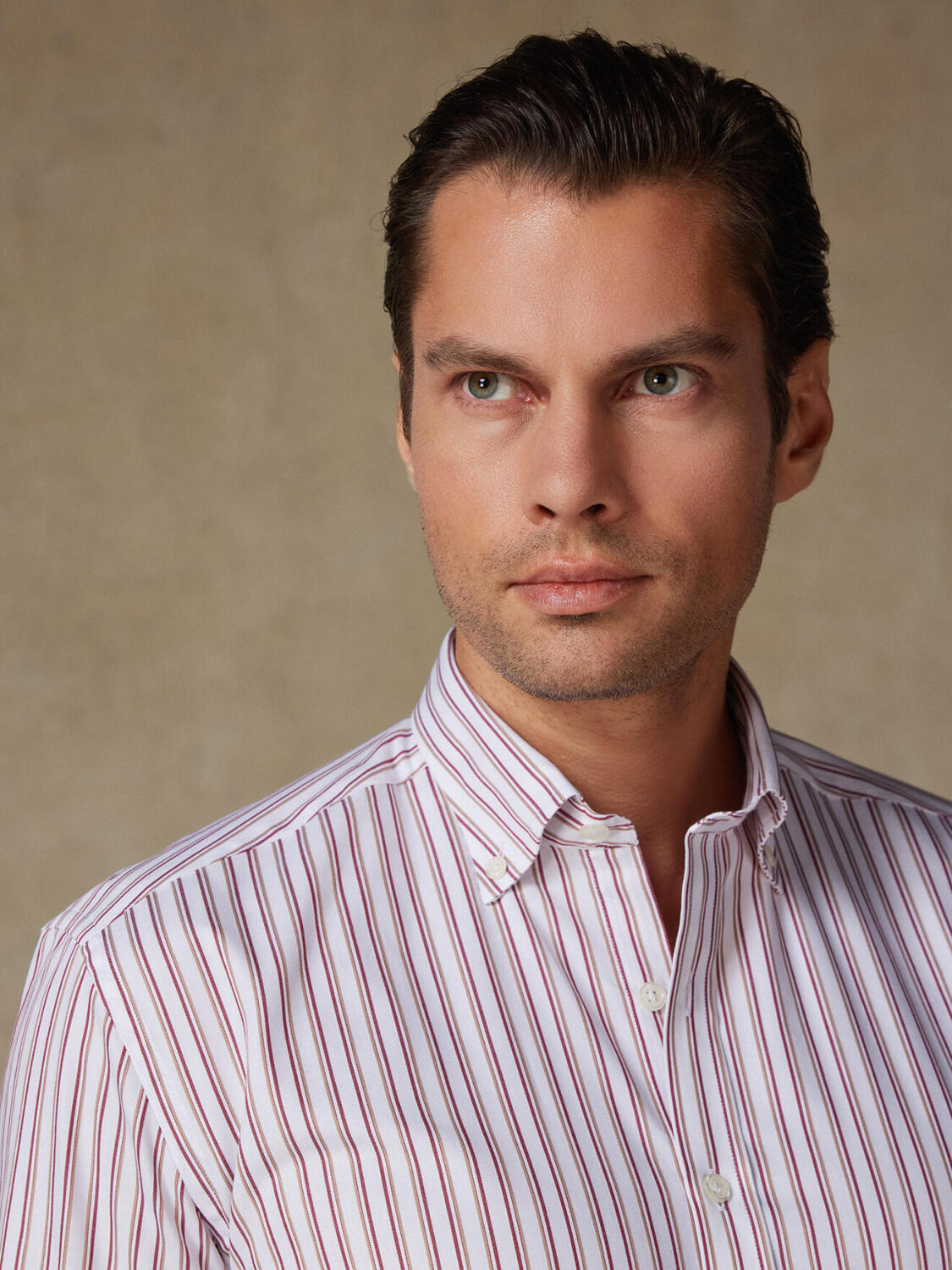 Carly bordeauxrood gestreept overhemd - Button down Kraag