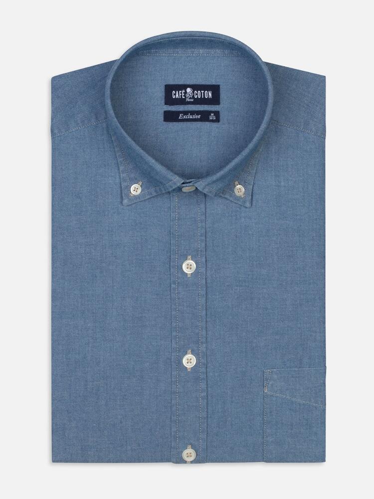 Chemise en chambray bleu - Col Boutonné