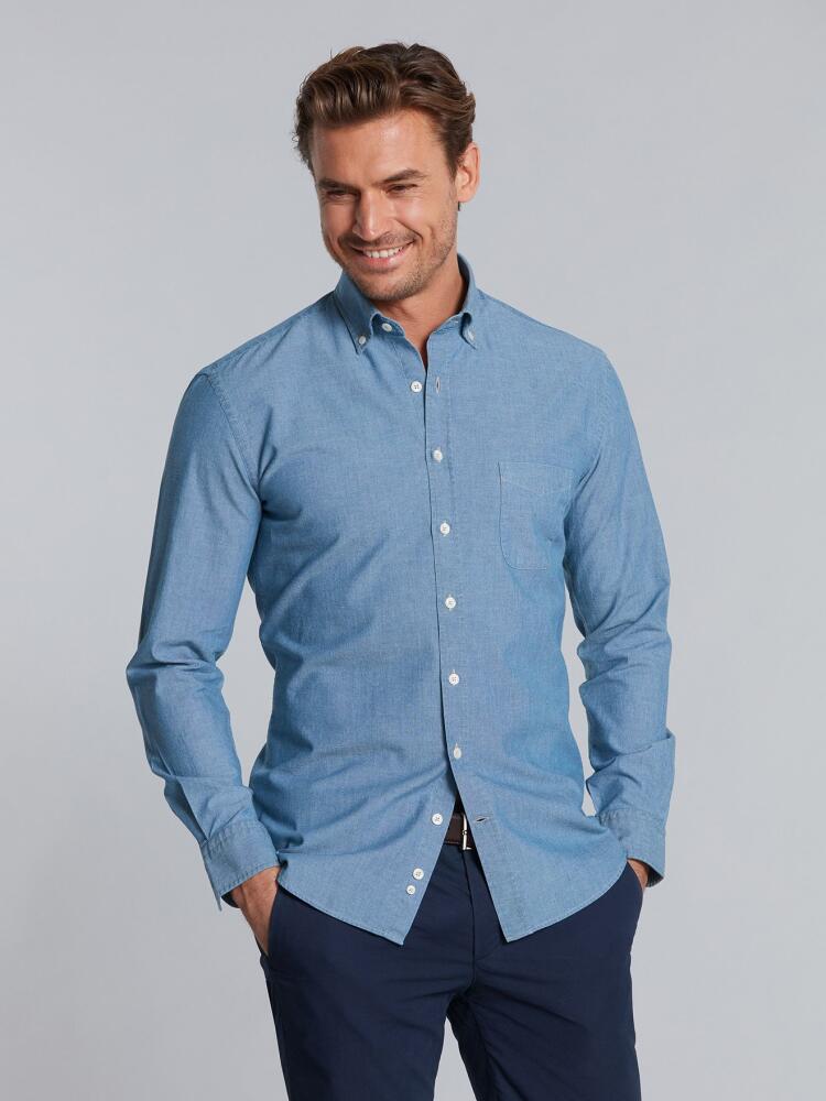 Chemise en chambray bleu - Col Boutonné