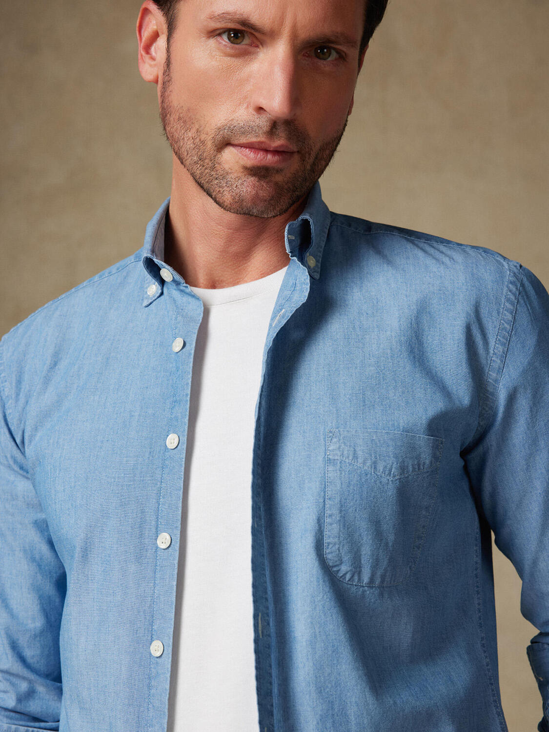 Chemise Cameron en twill ciel  - Col Boutonné