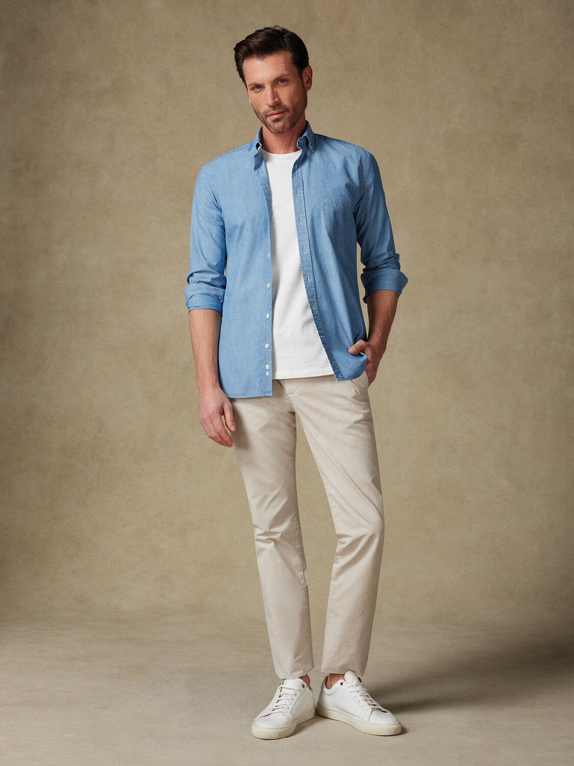 Chemise Cameron en twill ciel  - Col Boutonné