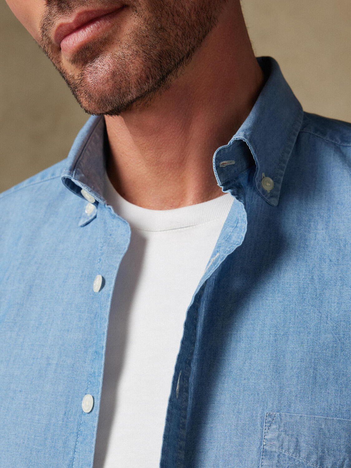 Chemise Cameron en twill ciel  - Col Boutonné