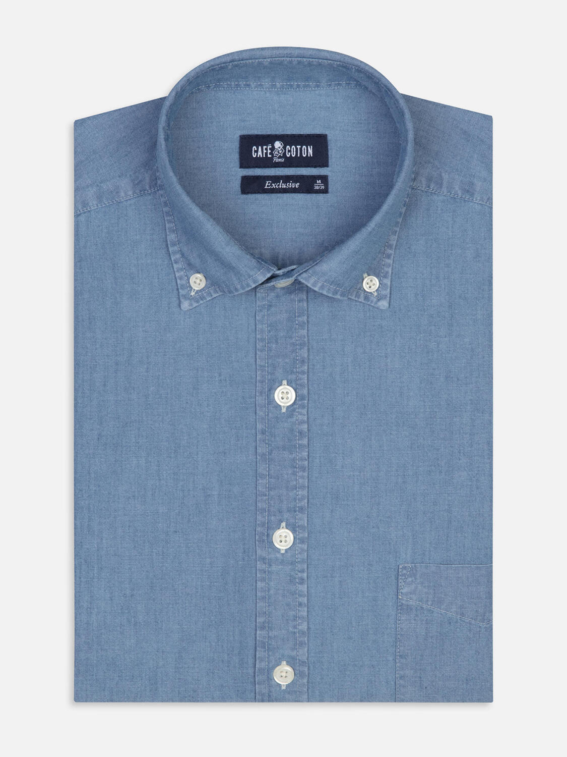 Chemise Cameron en twill ciel  - Col Boutonné