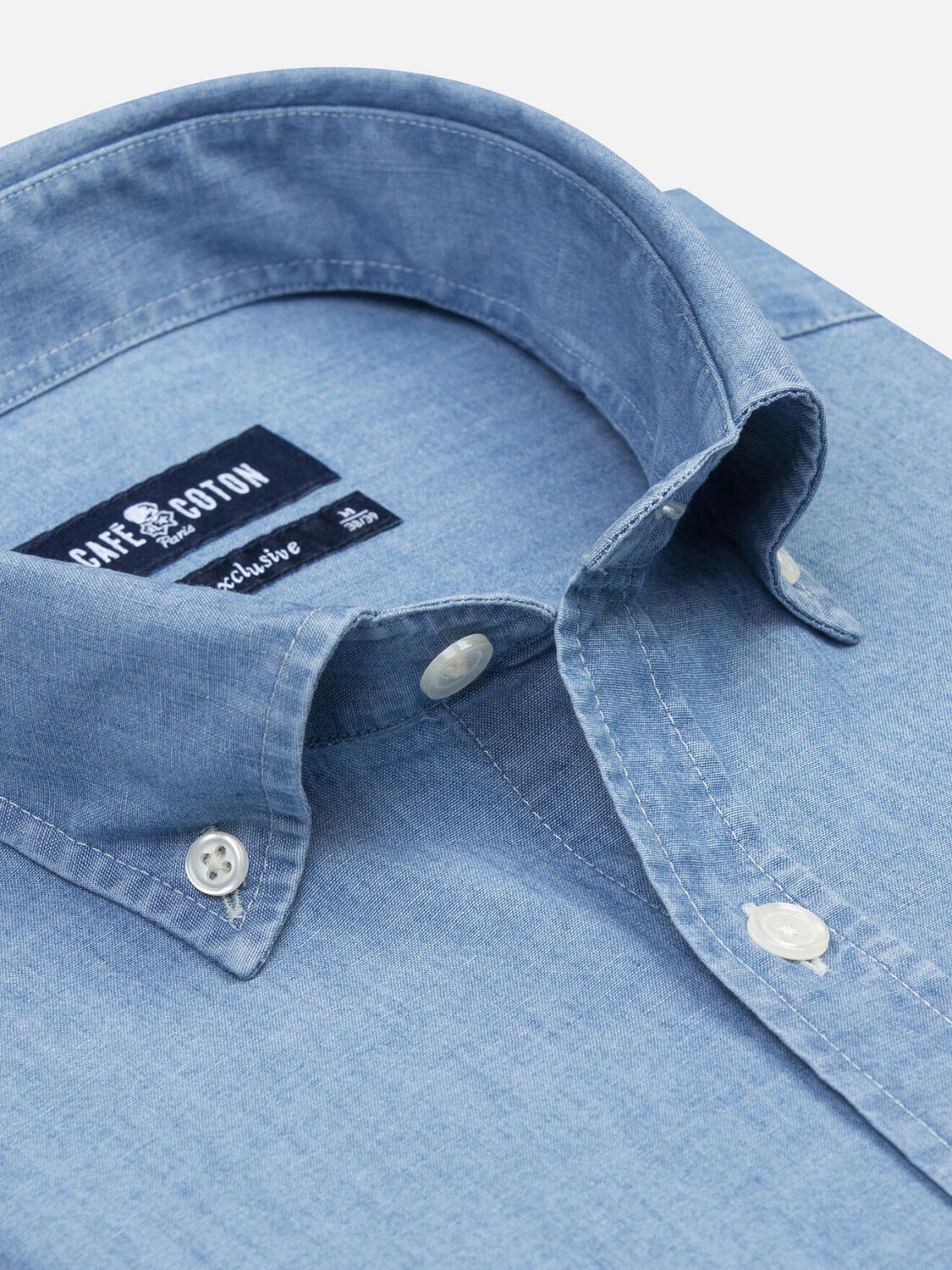 Chemise Cameron en twill ciel  - Col Boutonné