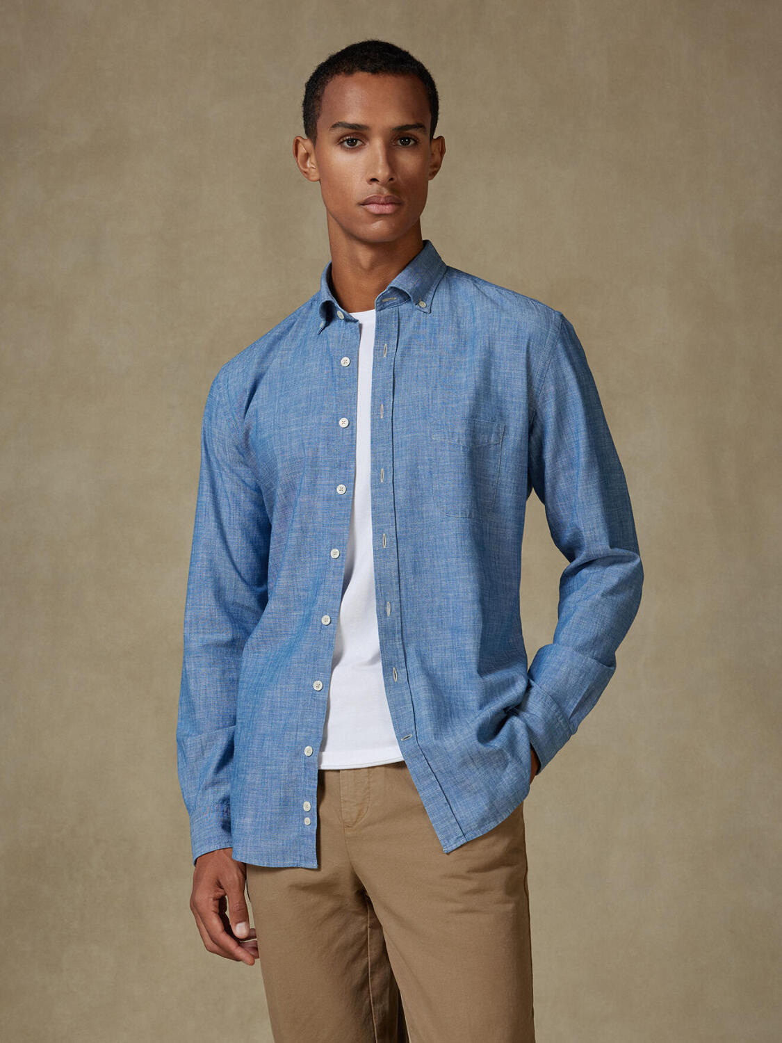 Chemise en chambray ciel - Col boutonné