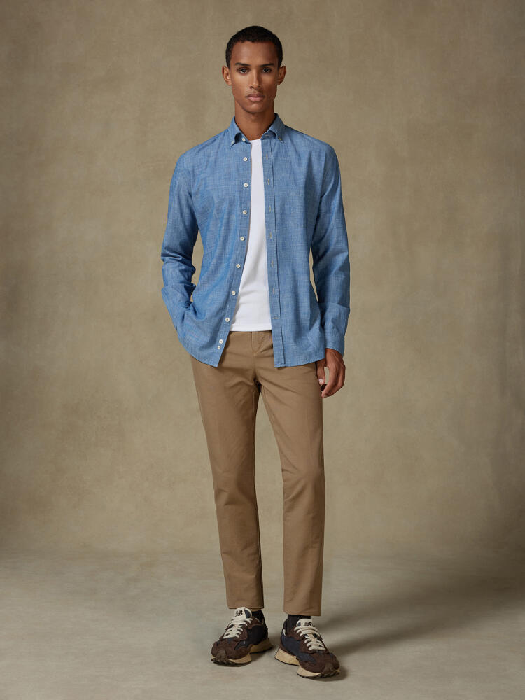 Overhemd in chambray hemelsblauw - Button-down kraag