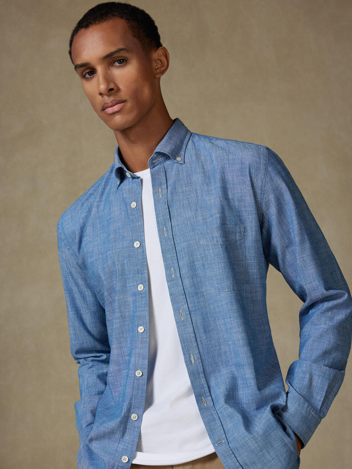 Chemise en chambray ciel - Col boutonné
