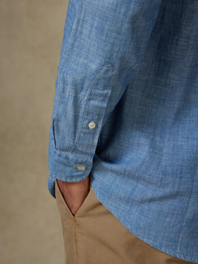 Overhemd in chambray hemelsblauw - Button-down kraag