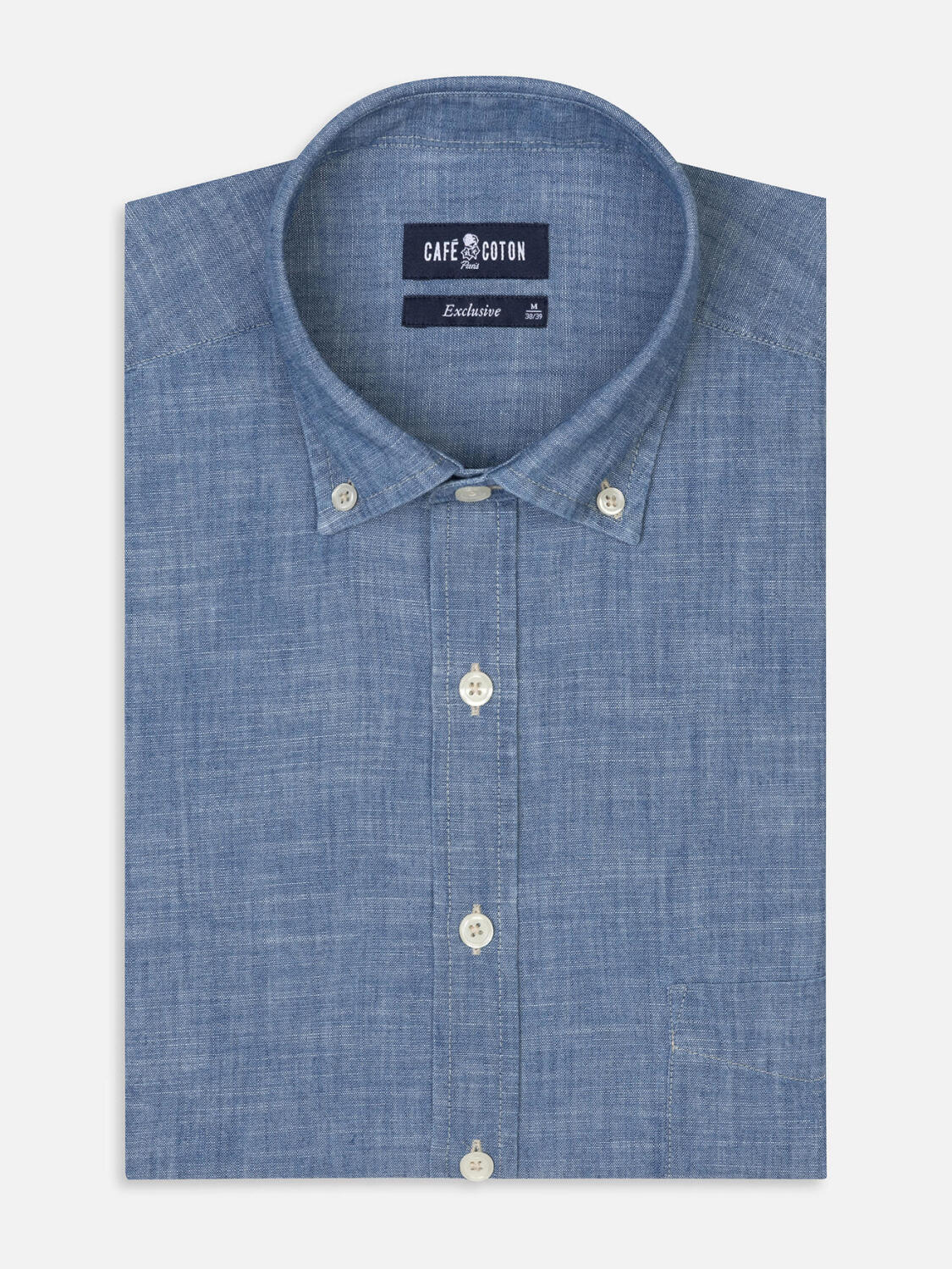 Chemise en chambray ciel - Col boutonné