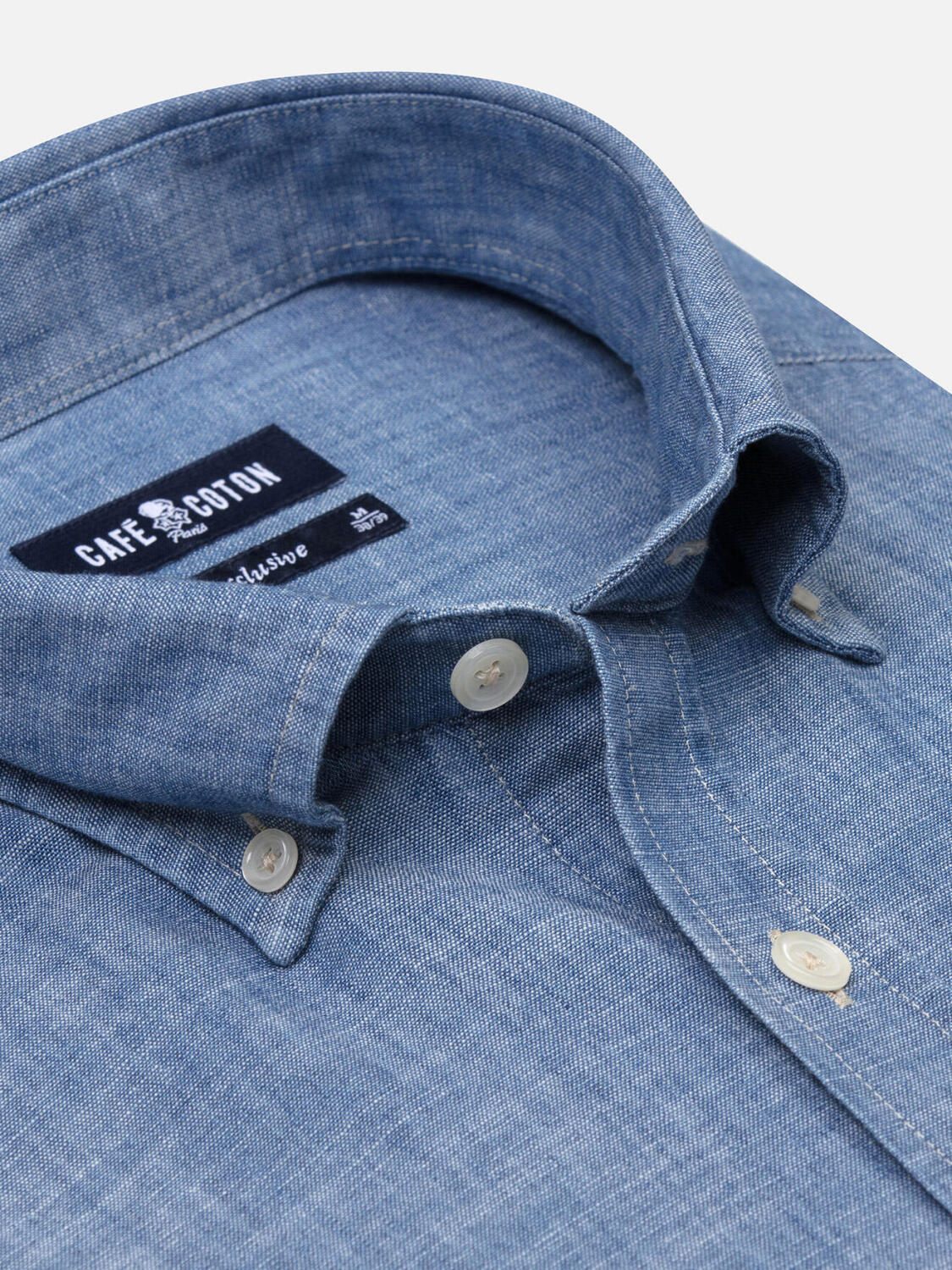 Chemise en chambray ciel - Col boutonné