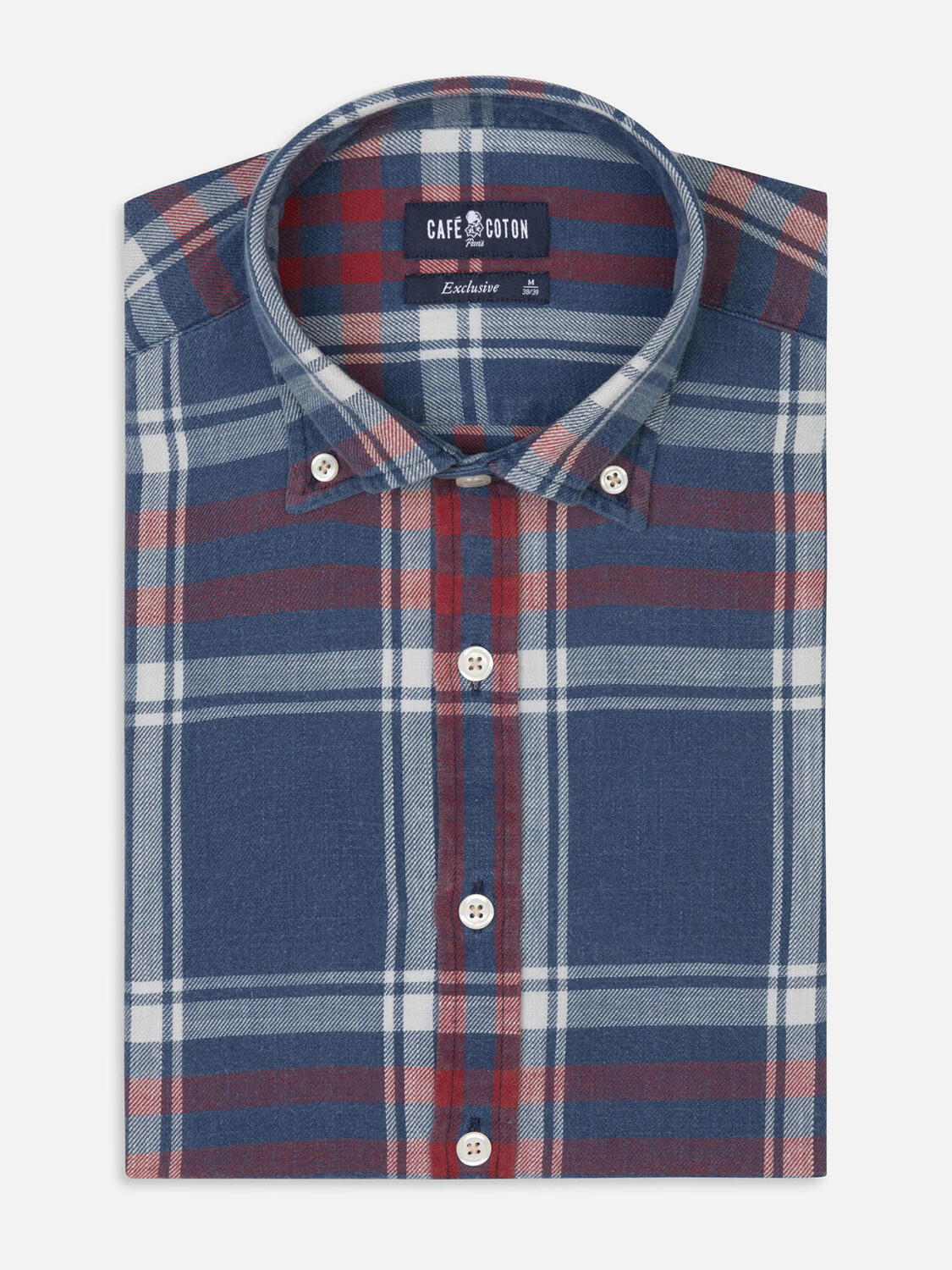 Chas tartan pattern indigo shirt - Buttoned down collar