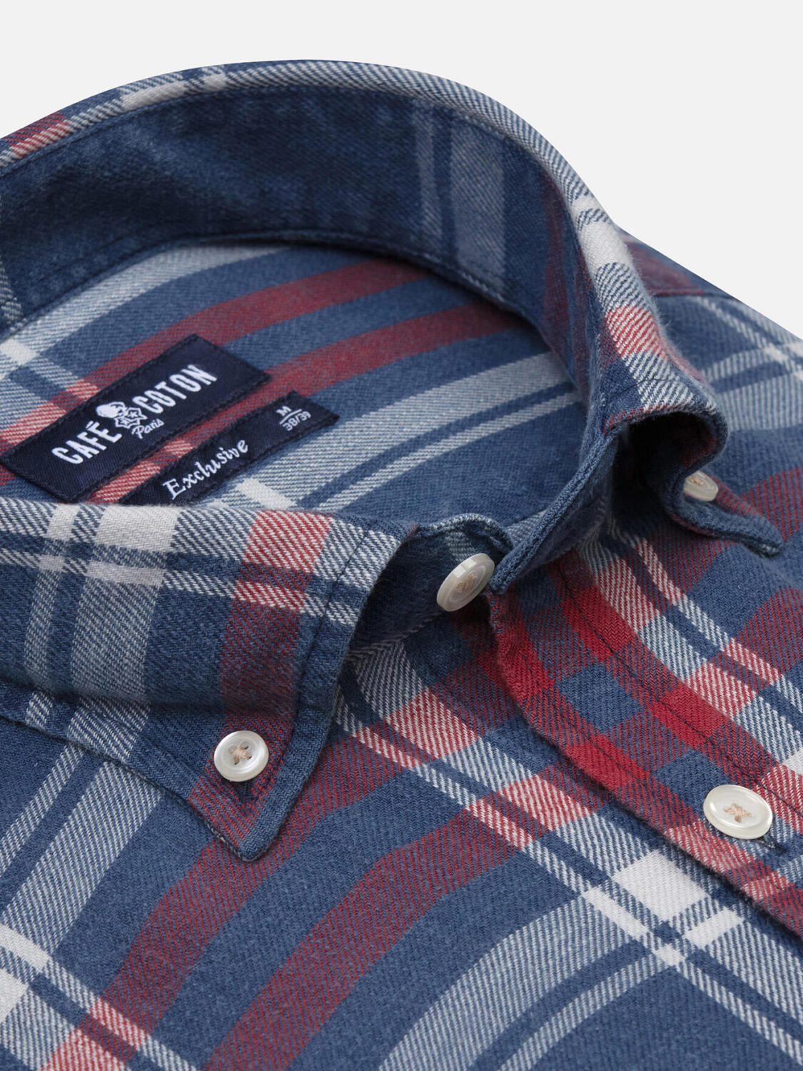 Chas tartan pattern indigo shirt - Buttoned down collar