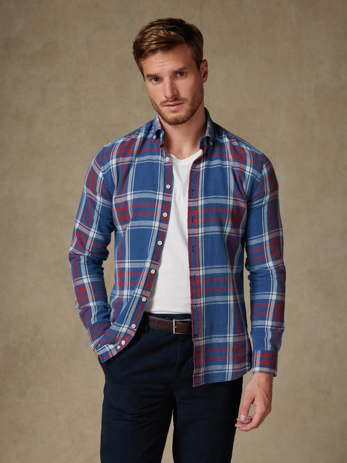 Chas tartan pattern indigo shirt - Buttoned down collar
