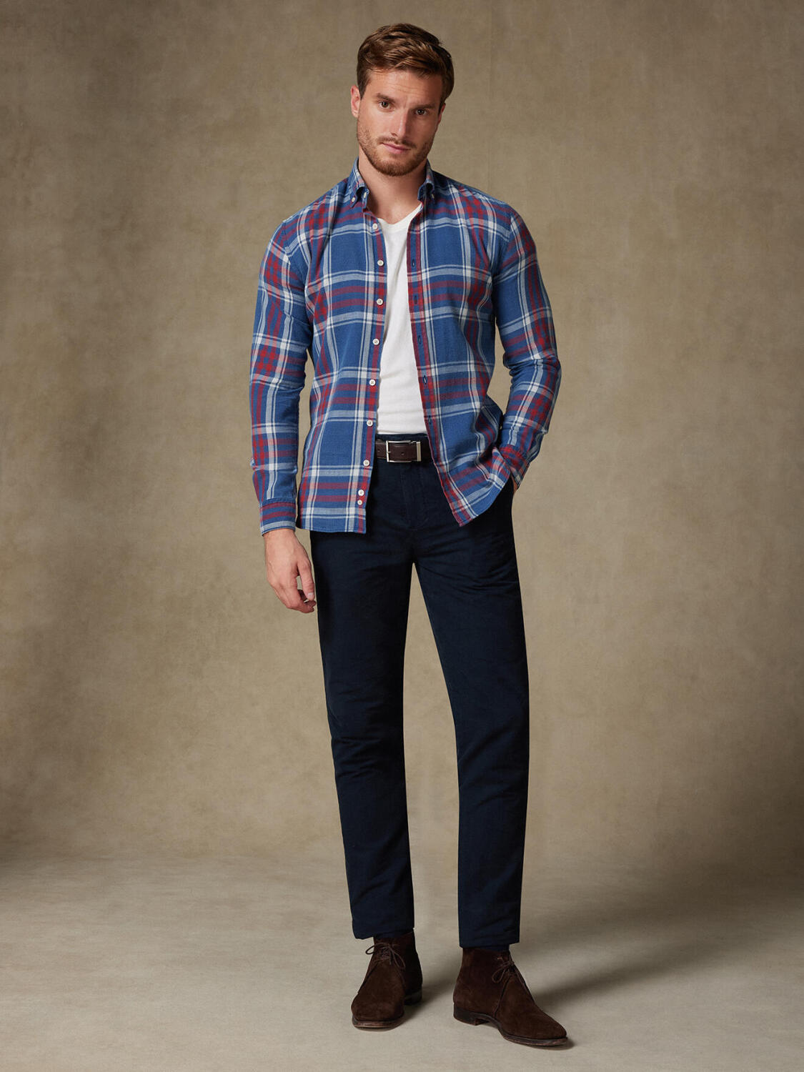 Chas tartan pattern indigo shirt - Buttoned down collar