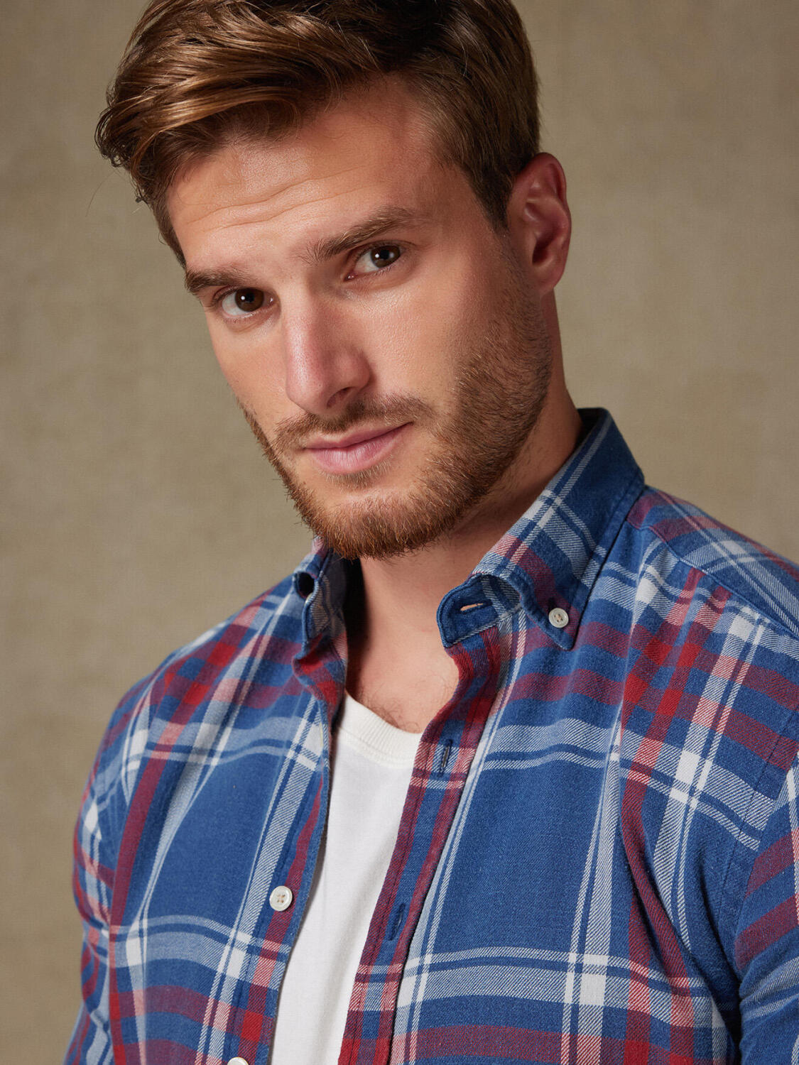 Chas tartan pattern indigo shirt - Buttoned down collar