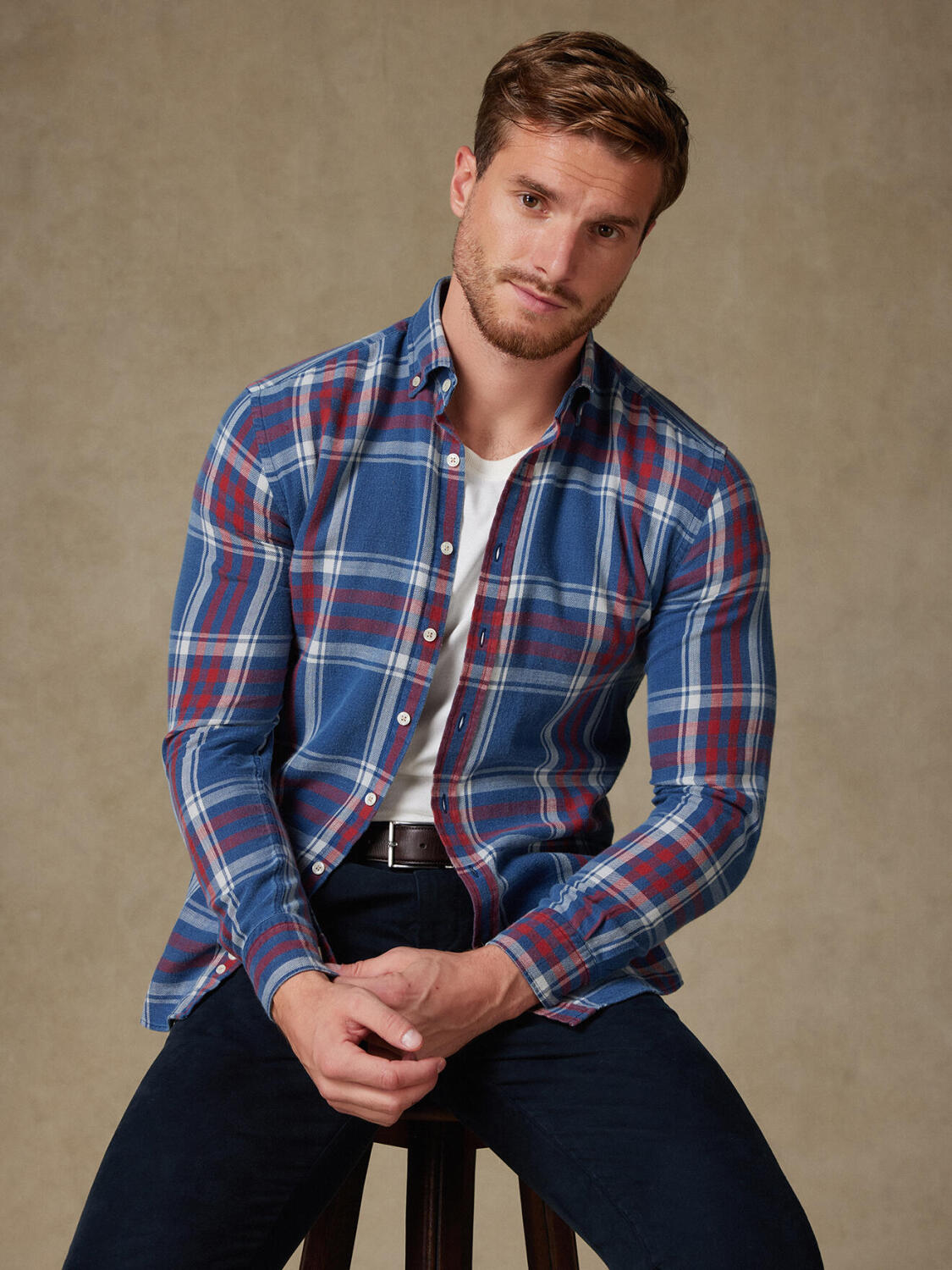 Chas tartan pattern indigo shirt - Buttoned down collar