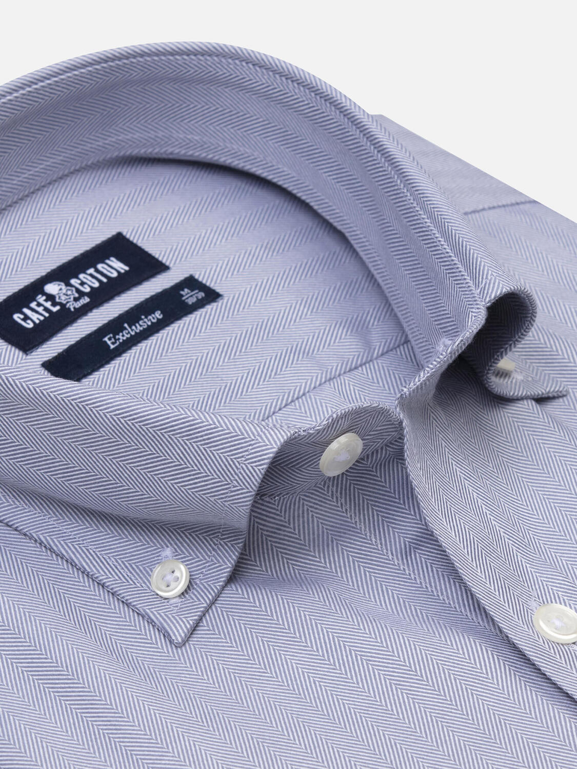 Grijs visgraat overhemd - Button-down kraag