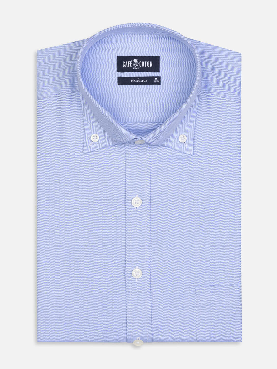 Hemels visgraat overhemd - Button-down kraag