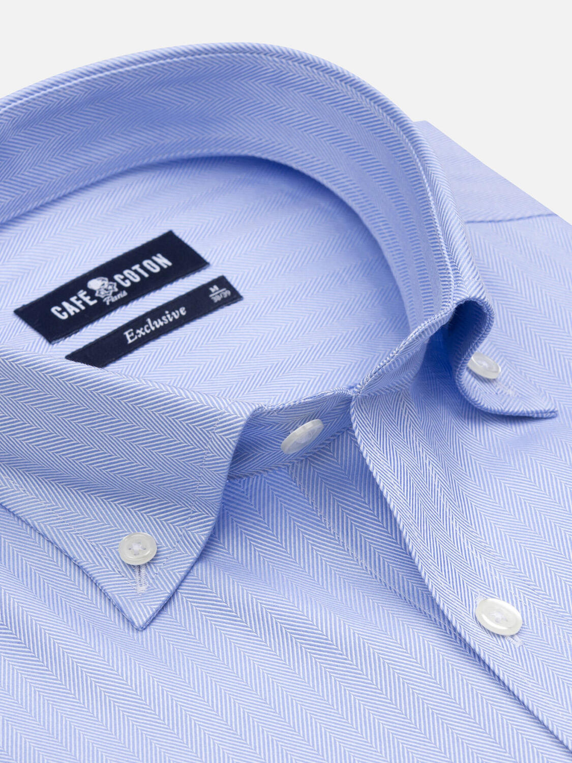 Hemels visgraat overhemd - Button-down kraag