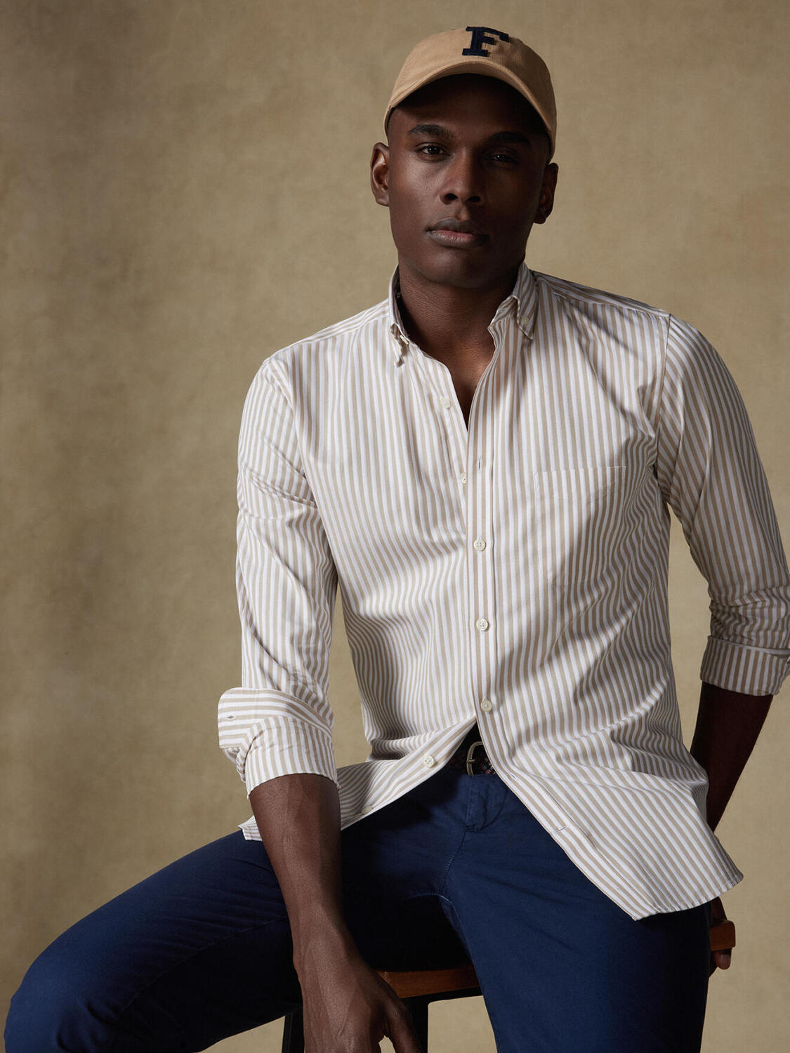 Camicia Chris a righe sabbia - Colletto button-down