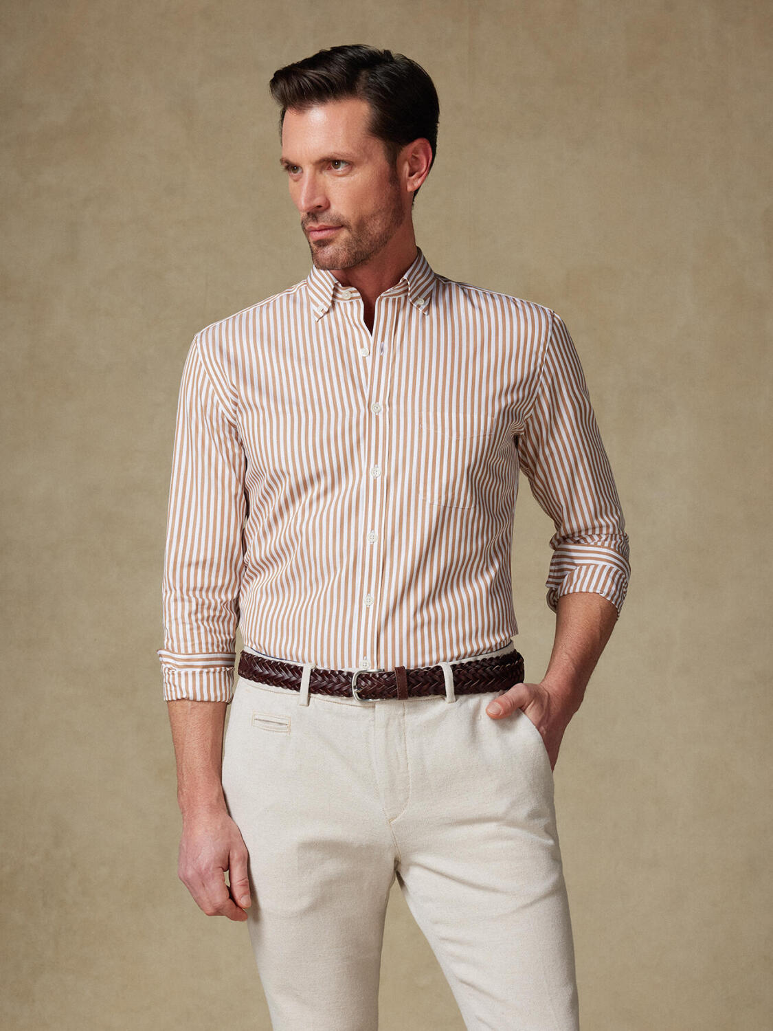 Overhemd Chris met strepen havana - Button-down kraag