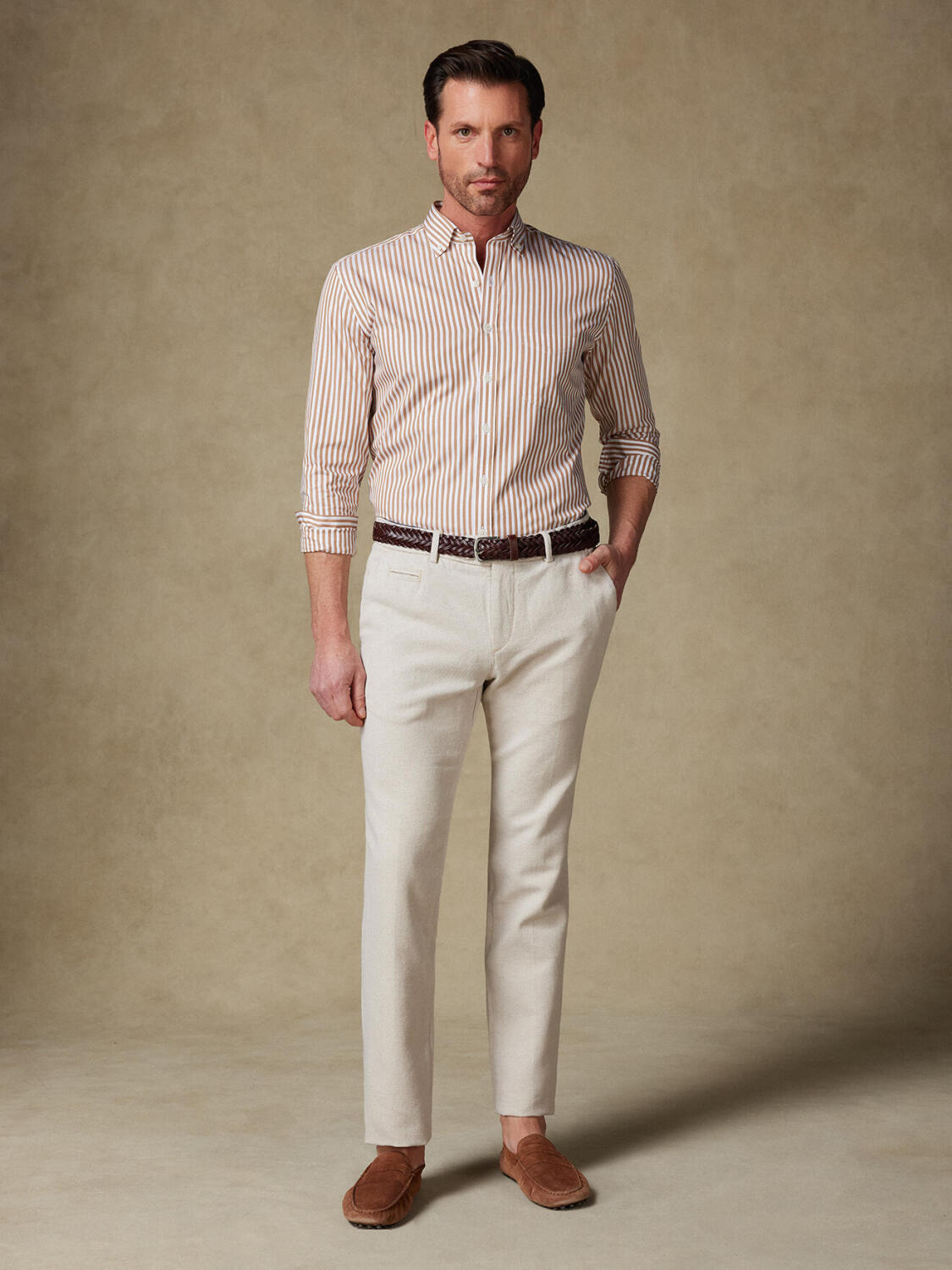 Overhemd Chris met strepen havana - Button-down kraag