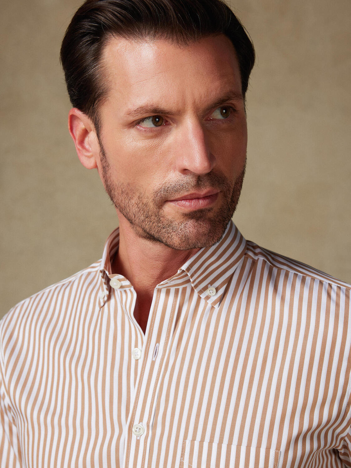 Overhemd Chris met strepen havana - Button-down kraag