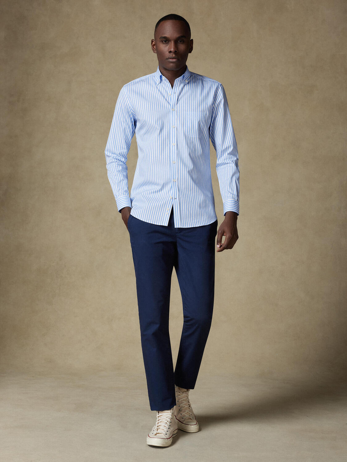 Camisa Chris a rayas cielo - Cuello abotonada